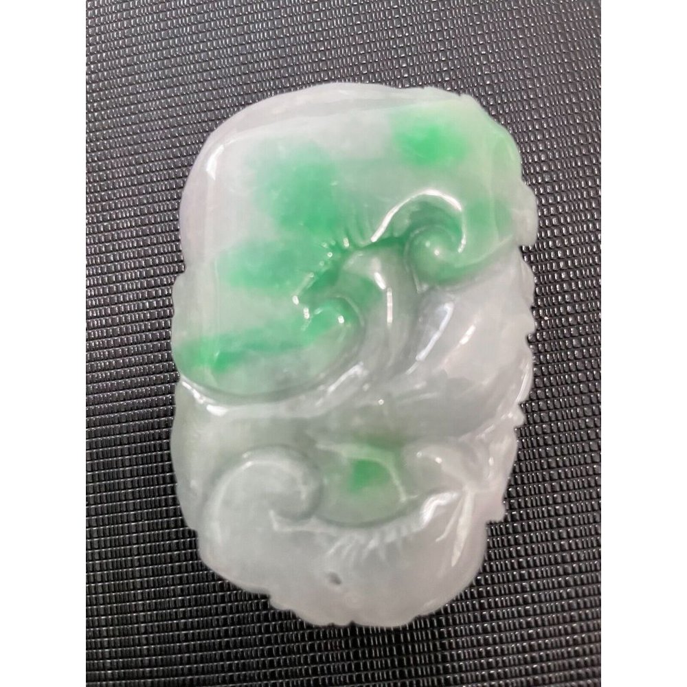 Green Burma Natural A Jade Jadeite Tree & Fish Pi Xiu 风水貔貅